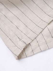 SHEIN Franclia Quần short nữ kẻ sọc bằng vải lanh, kiểu dáng thường ngày, đa năng, thời trang mới. - Màu be - Xem 5