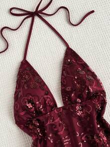 Sweetra Sexy Backless V-Neck Beaded Design Vest, Fashionable And Versatile For Parties And Gatherings, American Classic Style - Red - View 6