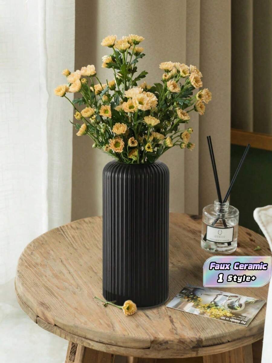 1 chiếc bình nhựa composite giả gốm, bình không vỡ, bình nhựa cao 7,8 inch, bình để bàn đơn giản, bình hoa khô trang trí cỏ Pampas và bình hoa nhân tạo trang trí nhà cửa, bình hoa phong cách Bohemian cho bàn tiệc cưới, trang trí nhà cửa, bình hoa, đồ trang trí giữa bàn, trang trí bàn, trang trí mùa thu - màu đen - Xem 1