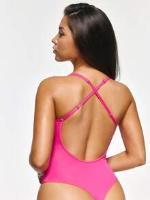 SHAPORA Mono de mujer de unicolor con escote halter y espalda descubierta - Rosa Fucsia - Ver 2