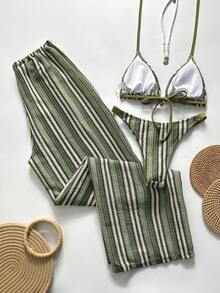 Swim Chiccia 女士夏季度假沙滩条纹吊带比基尼套装 - 彩色 - 查看 3