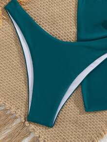 SHEIN Swim Vcay Bộ 3 món/Bộ đồ bơi bikini nữ mùa hè thanh lịch thời trang trẻ trung đa năng phối đồ kim loại, bộ bikini màu trơn, thích hợp cho ngày lễ, tiệc tùng, lễ hội - Màu xanh ngọc - Xem 5