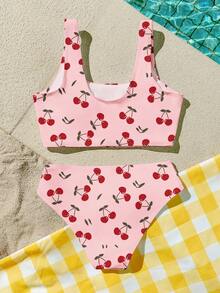 SHEIN Tween Girls' Casual Minimalist Camisole & Triangle Bikini Swimwear Set, Suitable For Summer - Multicolor - View 2