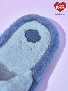 Care Bear X Joivida 1 Pair Soft Blue Fluffy Slippers, Warm Non-Slip Home Shoes, 3D Embroidered Letter Flat Sole, Suitable For Students Dormitory, Winter, Women's Thick Sole, Also Great For Office Carpet, Home Use, A Warm Gift - Blue - View 4