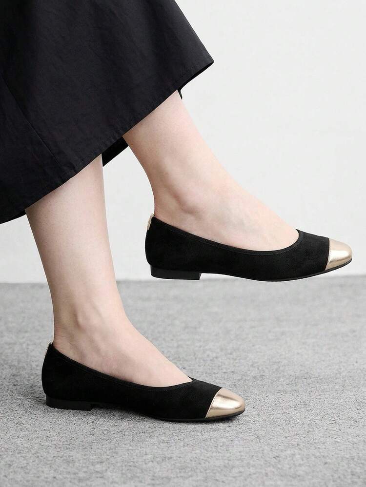 CUCCOO BIZCHIC Women Shoes Spring And Autumn Splicing Square Toe Flat Bottom, Simple Suede Shoes Commuting Shopping