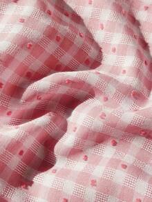 SHEIN Sweetro Conjunto de 2 piezas de estilo dulce y suave con camiseta de tirantes con volantes a lunares y cuadros rosas + pantalones anchos de pierna ancha, para verano - Rosa Pálido - Ver 7