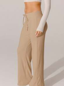 Aralina Off-White Soft Knit Texture High-Waisted Lounge Pants - Camel - View 5