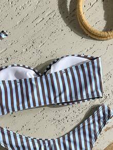 SHEIN Swim Mod 女士夏季黑白波点印花紧身性感沙滩两件式比基尼泳衣 - 彩色 - 查看 5
