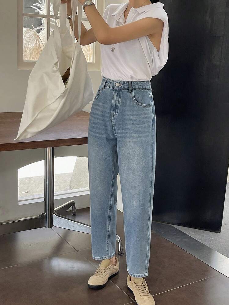 Women's Casual Korean Style Washed Denim Jeans