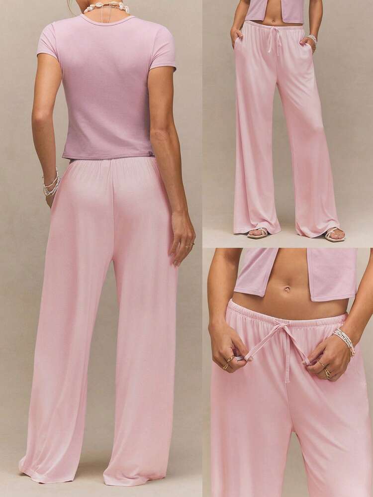 SoftCalm Modal Easy Flow Soft Breathable Stretchy Low Rise Drawstring Waist Wide Leg Lounge Pants With Side Pockets Summer Daily Casual Summer Wear