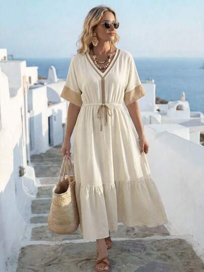 Balvessa Women's V-Neck Long Dress, Summer
