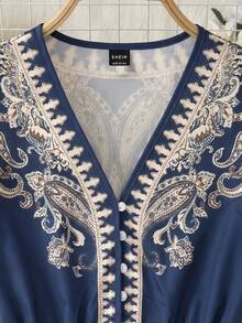 Franclia 女士中长款印花纽扣A字连衣裙，浪漫连衣裙，适合约会、度假、海滩、夏季、春季、派对、宾客着装 - 彩色 - 查看 4
