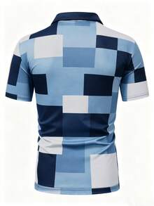 Manfinity Mode Men's Plaid Print Short Sleeve Casual Commuter Polo Shirt - Blue - View 2