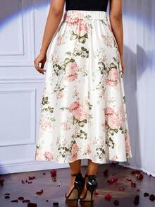SHEIN Lady 女士优雅印花褶裥A字裙，适合春、夏、秋季穿着。 - 彩色 - 查看 2