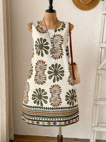 Rusticease Vestido casual sin mangas con estampado floral para mujer de talla grande - Multicolor - Ver 1