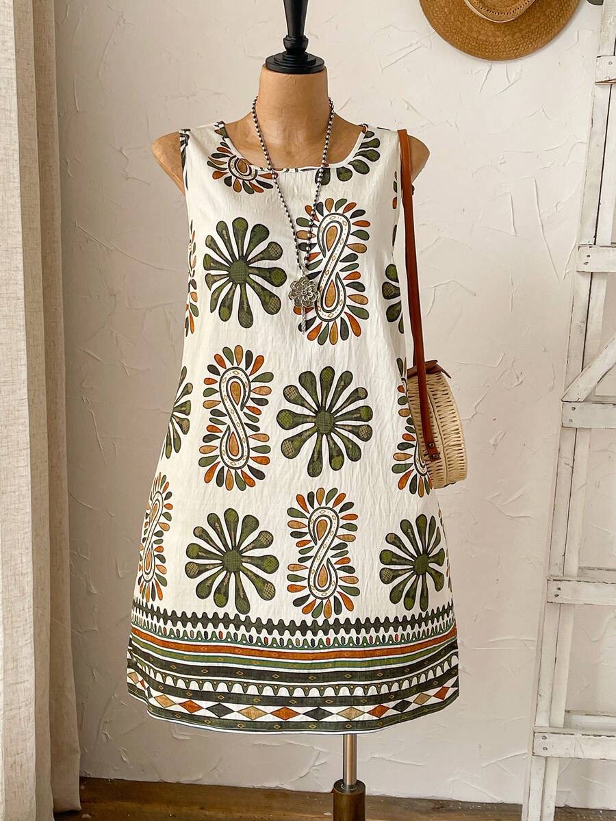 Rusticease Vestido casual sin mangas con estampado floral para mujer de talla grande - Multicolor - Ver 1