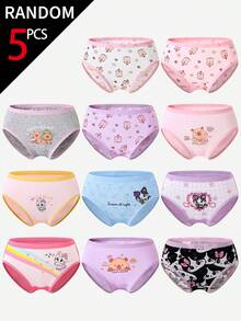 SHEIN 5-Piece Young Girl Soft Cotton Underwear,Light Pink Rabbit & Capybara Graphic Prints,Floral Plaid Skin-Friendly Knit Daily Briefs Random Blind Box - Multicolor - View 6