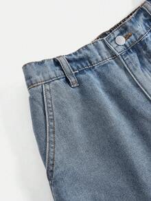 SHEIN Tween BoyLoose Fit Blue Denim Shorts - Blue - View 3