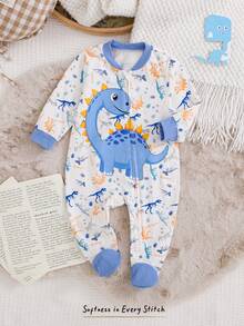 Cozy Pixies Bộ áo liền quần dài tay cổ tròn mềm mại họa tiết khủng long hoạt hình cho bé trai/bé gái sơ sinh, bộ ngủ có khóa kéo bằng sợi tre, quần áo ngủ có khóa kéo cho bé sơ sinh, quần áo trẻ sơ sinh unisex, bộ đồ ngủ ấm áp cho bé trai, túi ngủ in hình khủng long cho bé sơ sinh, bộ đồ ngủ liền thân dài tay mềm mại có chân cho trẻ sơ sinh, thiết kế dễ thương. - Màu xanh lam - Xem 8