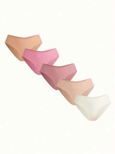 Bonmuse 5pcs/Pack Women's Solid Color Silky Fabric Sexy & Comfortable Breathable Panties