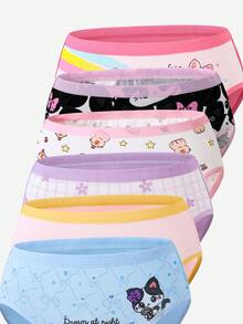SHEIN 5-Piece Young Girl Soft Cotton Underwear,Light Pink Rabbit & Capybara Graphic Prints,Floral Plaid Skin-Friendly Knit Daily Briefs Random Blind Box - Multicolor - View 5