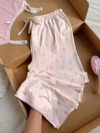 Comfortcana Bow Print Drawstring Waist Soft Knit Lounge Pants