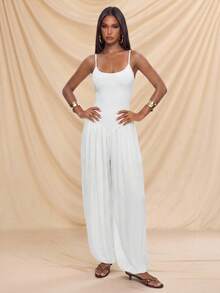 Avantive Women's White Jumpsuit Suspender Bubble Balloon Jumpsuit Resort Wear Vacation Greece Outfits Summer For Golf Sexy - White - View 7