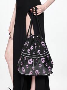 ROMWE Tas Serut Grimace Horor Y2K - Ransel Saku Bermotif Renda Warna Pink Gothic untuk Sekolah, Komuter, Halloween, dan Penggunaan Sehari-hari - Ringis merah muda - View 15