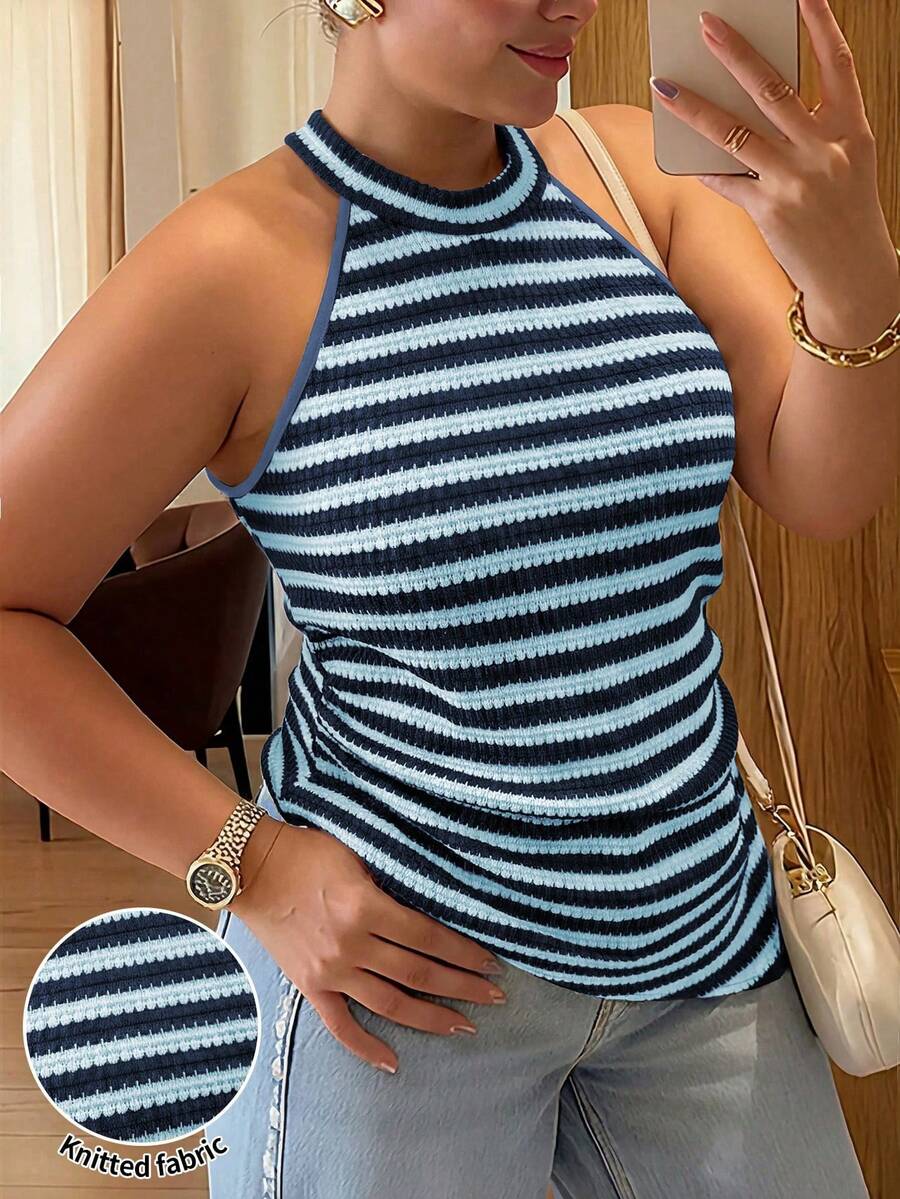 Vionelle Plus Size Women Elegant Sleeveless French Style Casual Tank Top - Baby Blue - View 1