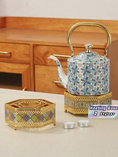 Cirelle Gold Alcohol Burner Heating Base Candle Tea Warmer Portable Stove For Home Outdoor Tea Ceremony Keeping Beverage Warm Ideal Gift
