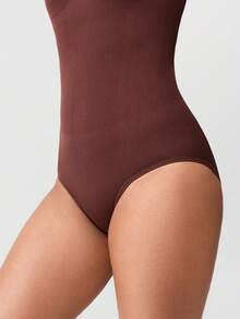 Loungeista 1pc Women's Seamless Crew Neck Long Sleeve Shapewear, Full Coverage Comfortable Bodysuitfor Summer - Brown - View 8