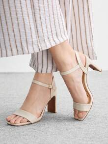 CUCCOO BIZCHIC Sandals Women's Summer 2026 New Korean Version Versatile Medium Heel Thick Heel Buckle Fairy Style Roman High Heels Women's Shoes Summer Shoes - Beige - View 3