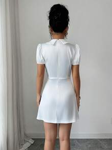 Selianne Abito elegante da donna con maniche corte e decorazione a fiocco - Bianco - Visualizzare 2