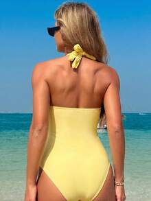 Swim Vcay Bộ đồ bơi liền thân nữ mùa xuân/hè 2026 mới, đồ bơi thanh lịch, thoải mái dành cho kỳ nghỉ biển. - Màu vàng - Xem 2