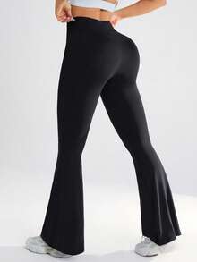 Breezaya Plus Size Women Sexy Minimalist Solid Color Backless Halter Top And High Waist Leggings Sports Suit - Black - View 2