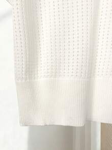 SHEIN Franclia 女士春夏镂空 Polo 领针织短袖白色优雅修身百搭通勤轻薄针织上衣，白色衬衫，夏季度假装，女士优雅上衣，女士休闲服饰 - 白色 - 查看 6