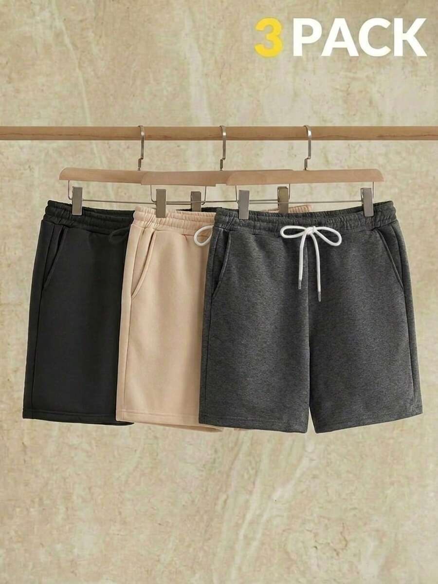 3pcs Men's Summer Casual Drawstring Pocket Shorts - Multicolor - View 1