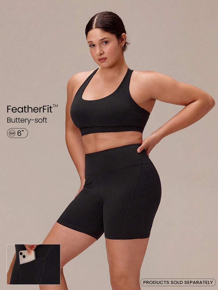 6" Plus Size FeatherFit™ All Day Buttery-Soft High Waist Biker Shorts With Side Pockets Pilates Yoga Studio Daily Wear