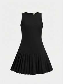 Firerie Kids Black Sleeveless Pleated Dress For Tween Girls,Summer Elegant Back-To-School Dinner Fashionable Versatile Party Outing Sister Photo Shoot Vacation - Black - View 5