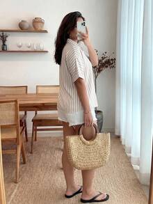 Áo kiểu nữ cỡ lớn, thiết kế mở phía trước, chất liệu vải có họa tiết, thoải mái, tay ngắn, phù hợp cho mùa xuân/hè, áo nữ mùa xuân, áo nữ mùa hè, váy nữ thanh lịch. - Nhiều màu - Xem 3