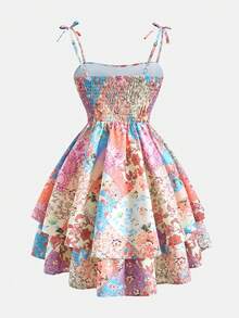 SHEIN Tween Girls' Summer Casual Vacation Sleeveless A-Line Chiffon Dress - Multicolor - View 4