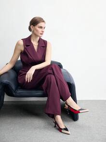 CUCCOO BIZCHIC 女鞋 时尚尖头多色拼接撞色猫跟中跟后跟带女式高跟鞋 日常百搭通勤工作女鞋 - 黑紅白 - 查看 6