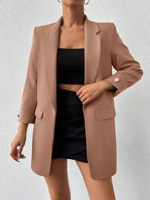 EURMUSE Women's Spring And Autumn Slim Lapel Long Sleeve Daily Commute Suit Jacket - Mocha Brown - View 5