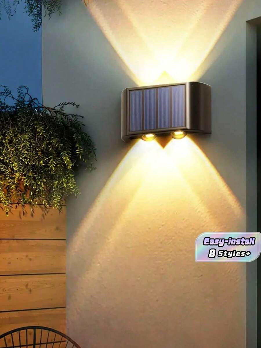 1PC/2PCS Solar Powered Wall Light With 8/10LED, Royal Castle Design, For Villa Outdoor Landscape, Waterproof Ambience Wall Decoration For Terrace And Patio, Up & Down Lighting Garden Decor - Multicolor - Ver 1
