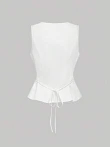SHEIN MOD Áo hai dây viền ren dành cho nữ - trắng - Xem 2