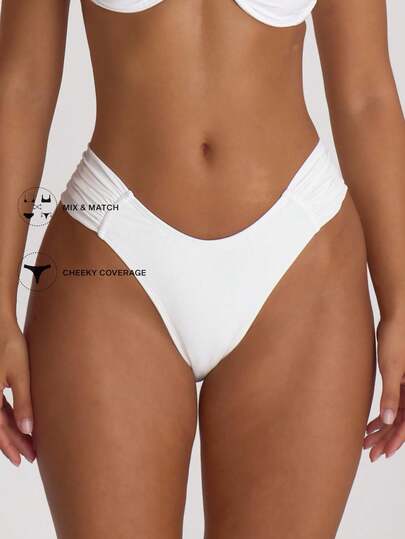 Musera Resort Quần bikini cạp trễ xếp ly, kiểu dáng ôm sát, thích hợp cho kỳ nghỉ hè, du lịch biển, đồ bơi cơ bản, tiệc độc thân, đám cưới, tiệc chia tay độc thân, màu trơn, phong cách nghỉ dưỡng.