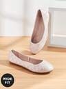 SHUZIA #ParisianChic Wide Fit Women's Round Toe Cushioned Insole Quilted Pearl Stud Pearlescent PU Lt.Pink Ballet Flats,Soft, Elegant & Everyday Comfort