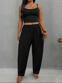 EMERY ROSE Pantalones casuales de unicolor talla grande - Negro - Ver 3