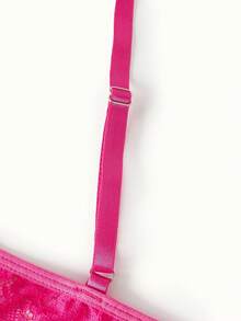 Bonmuse 2 piezas Conjunto de sujetador con aros de encaje fucsia, diseño de encaje transparente con tirantes ajustables - Rosa Roja - Ver 8