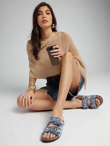 SHUZIA Women's Casual Comfy Mesh Slip-On Flat Sandals - Blue - View 3